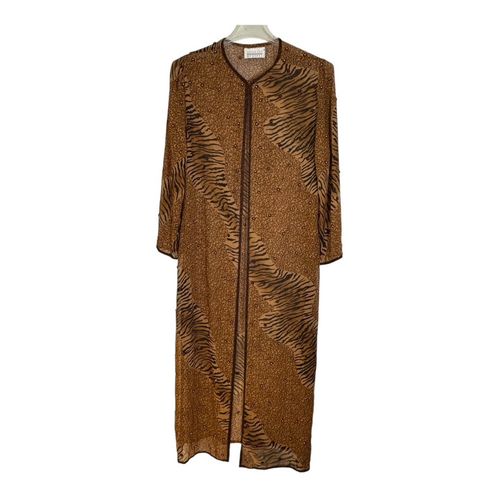 Mark & John By Gopal Elegant Beaded Brown Leopard Long Duster Small Chiffon Vint